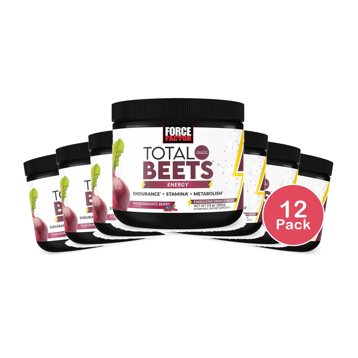 Force Factor Total Beets Energy Powder Pomegranate Berry - 7.5 oz (Pack of 12)