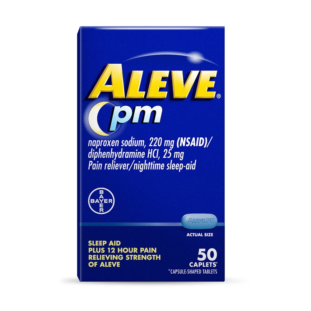 Aleve PM Pain Reliever & Nighttime Sleep Aid Caplets, 50 Count 5.6 Oz (Pack of 24)