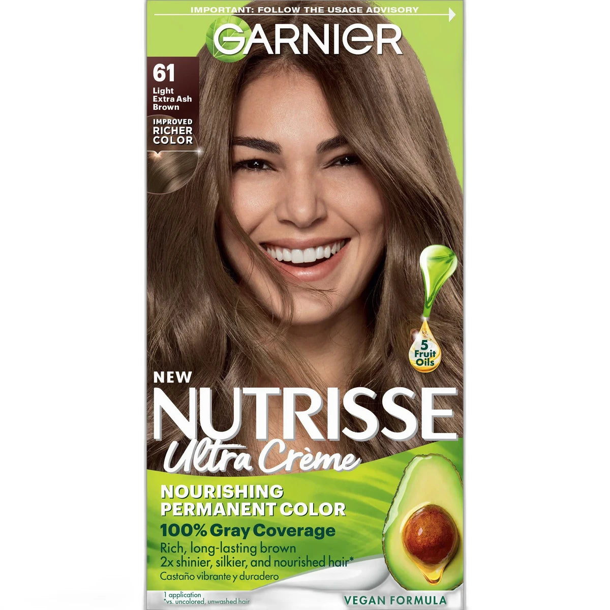 Garnier Nutrisse Nourishing Color Cream Permanent Haircolor Light Ash Brown 611 Kit 8.48oz (Pack of 12)