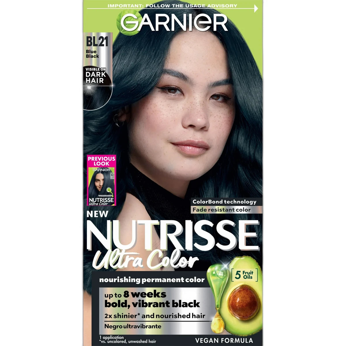Garnier Nutrisse Ultra Color Nourishing Color Creme BL21 Blue Black 1 Kit 8.48oz (Pack of 12)