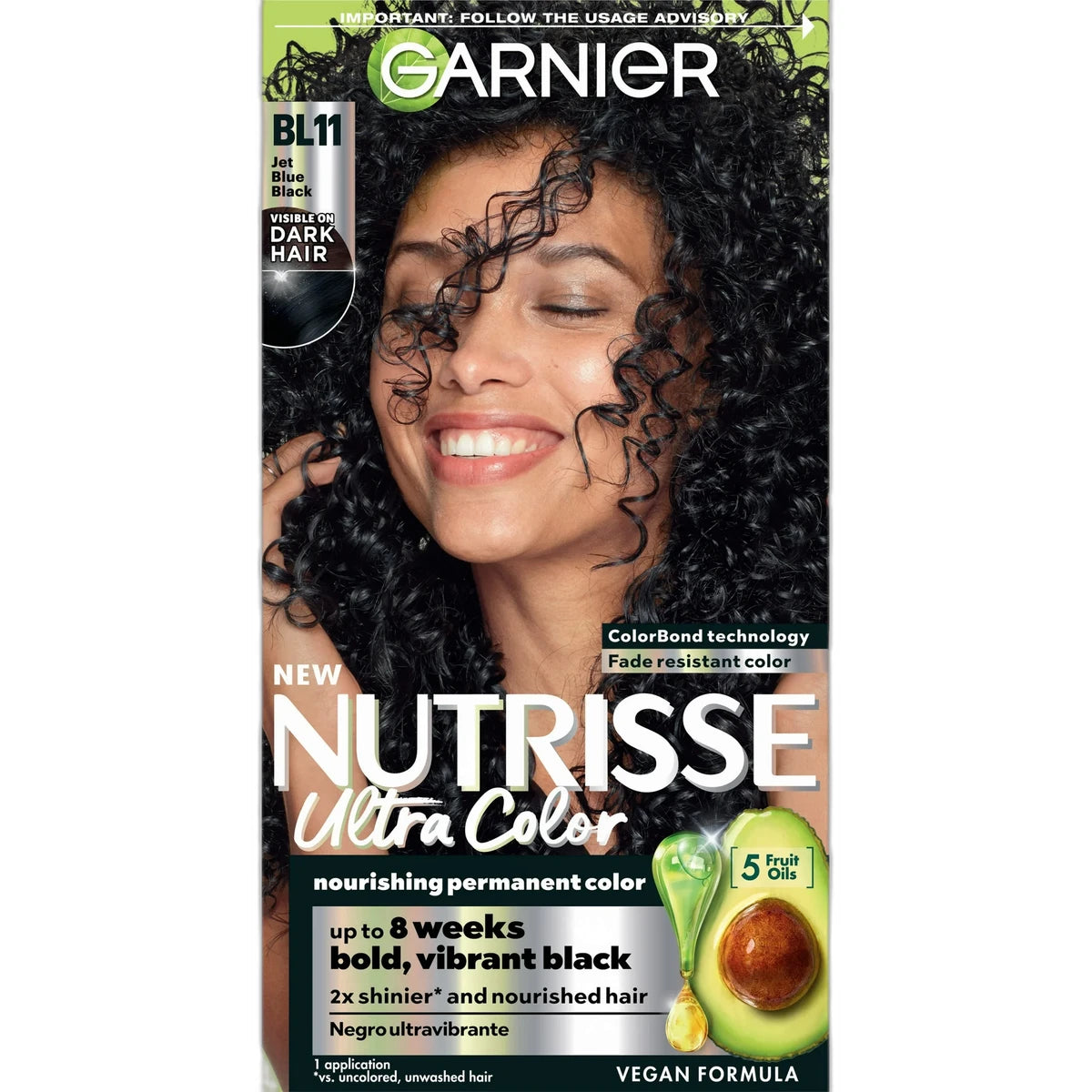 Garnier Nutrisse Ultra Color Nourishing Hair Color Creme B11 Jet Blue Black 8.48oz (Pack of 12)