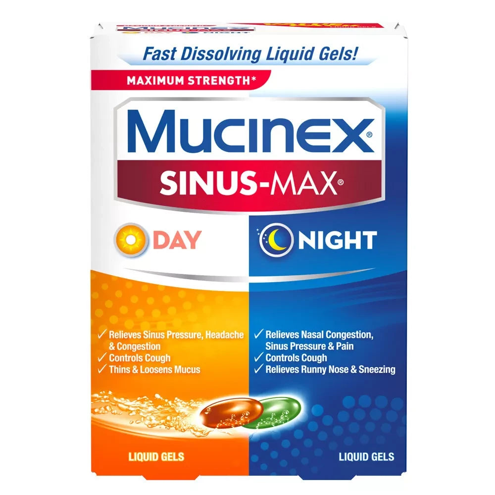 Mucinex Max Strength Sinus Medicine - Day & Night - Liquid Gels - 24 Ct 1.6 Oz (Pack Of 24)