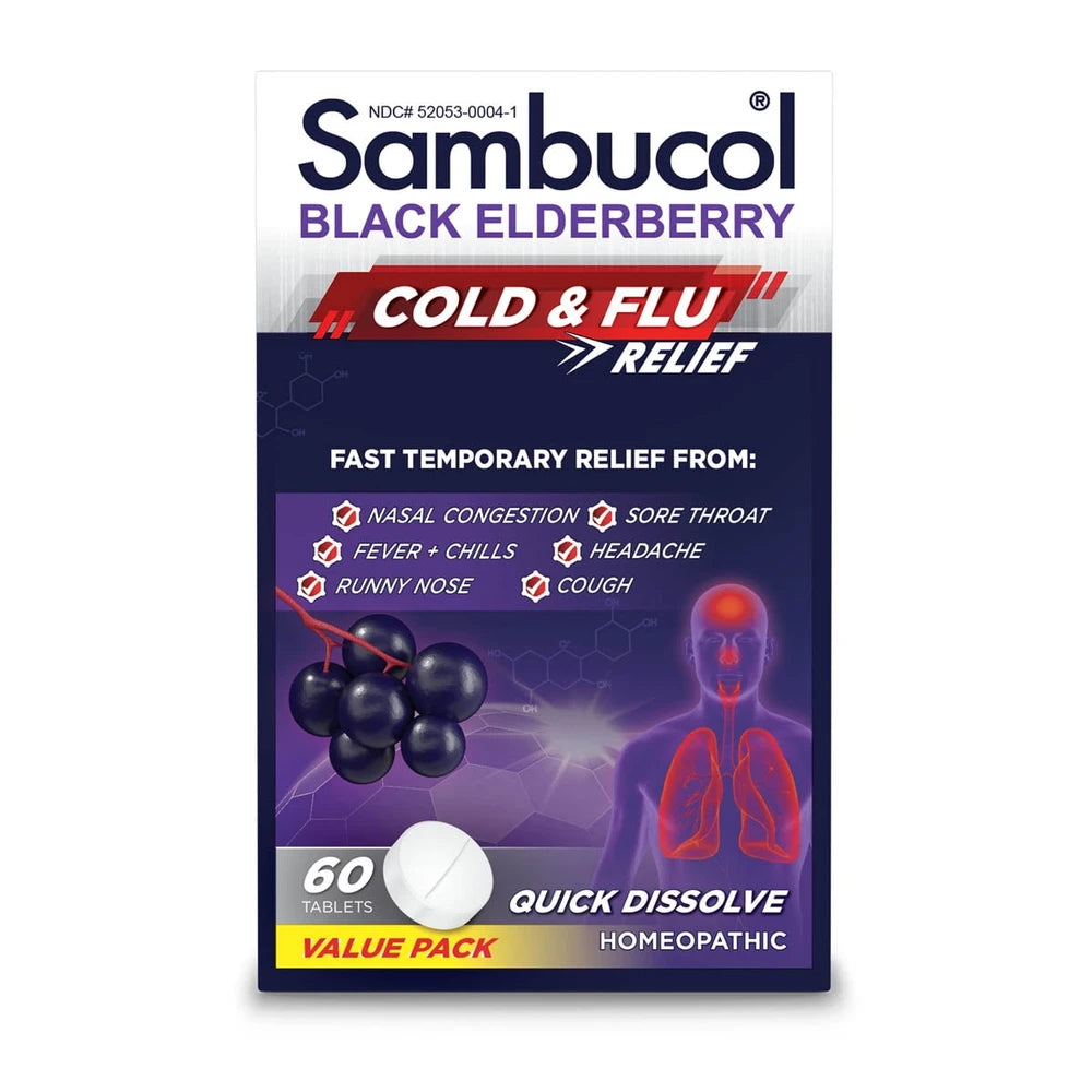 Sambucol Cold & flu relief tablets, 60 Count (B084HD4P7G) 1.5 Oz (Pack of 24)