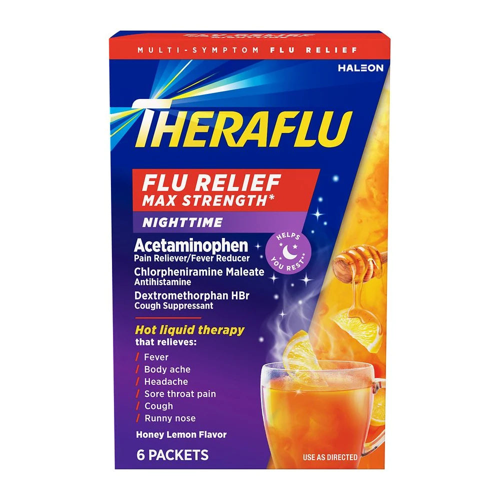 TheraFlu Max Strength Nighttime Flu Relief Honey Lemon - 6.0 ea (Pack of 24)