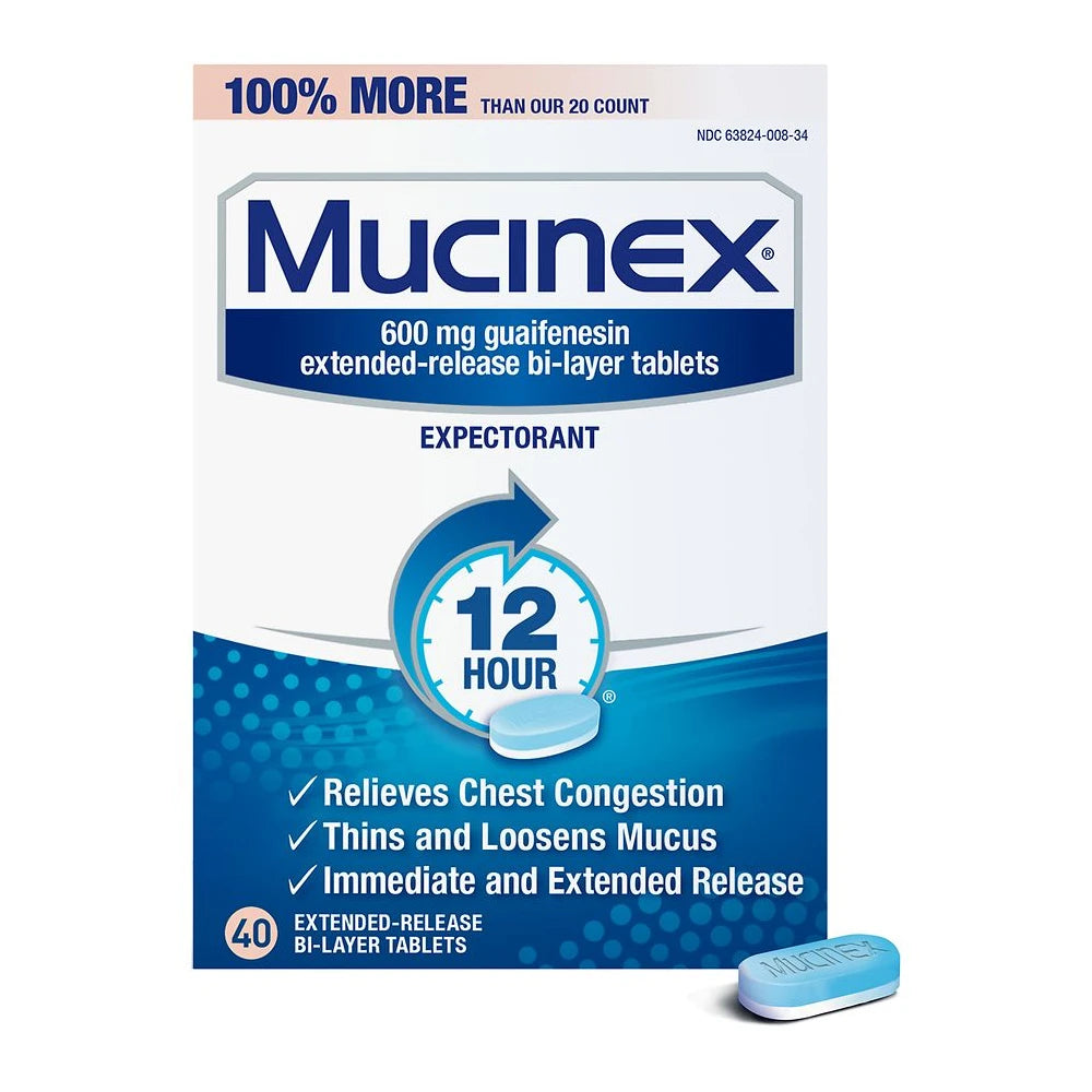 Mucinex 12-Hour Chest Congestion Expectorant Tablets 40 Count 0.15 Oz (Pack Of 24)