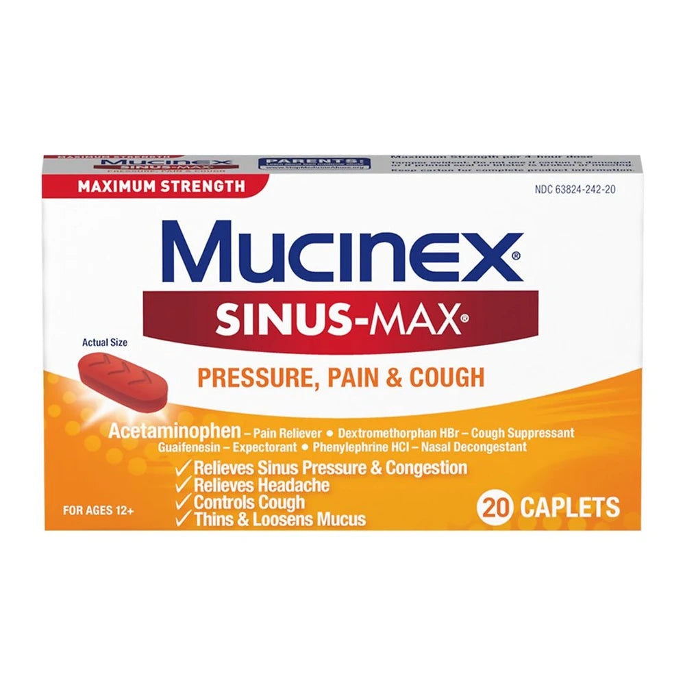 Mucinex Max Strength Sinus & Cough Medicine - Tablets - 20Ct 0.08 Oz (Pack Of 24)