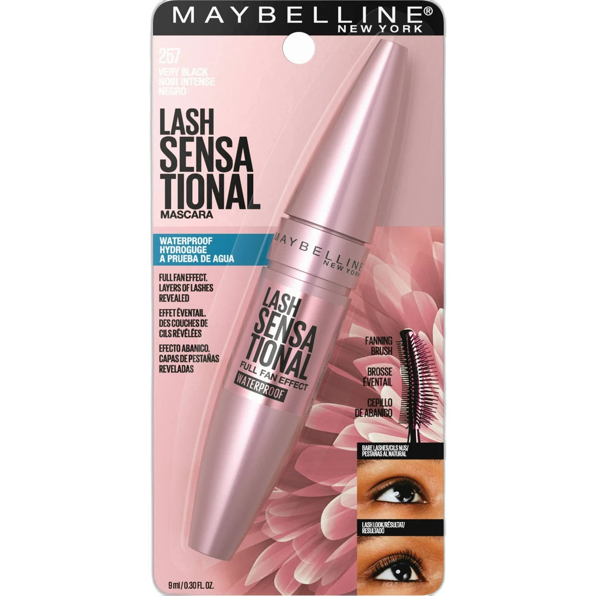 Maybelline Lash Sensational Waterproof Mascara Very Black 0.32oz (Pack of 72)