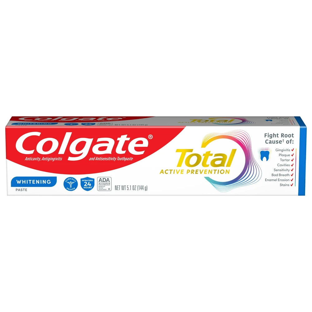 Colgate Total Active Prevention Whitening Toothpaste - Mint - 5.1 Oz (Pack of 24)