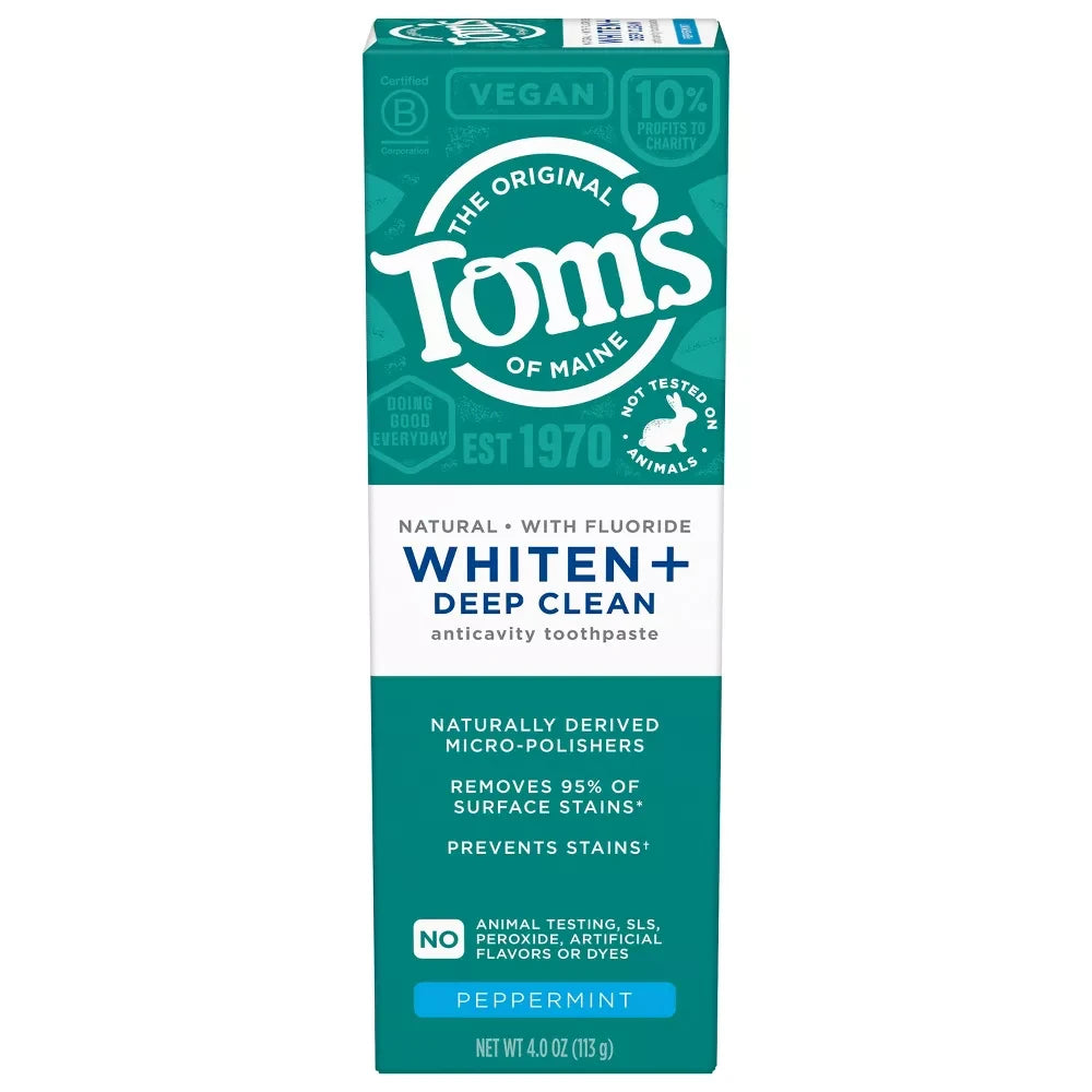 Tom’s of Maine Whiten+ Deep Clean Whitening Toothpaste with Fluoride - Peppermin 4Oz (Pack of 24)