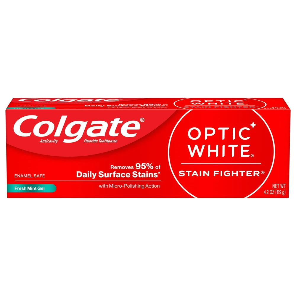 Colgate Optic White Stain Fighter Teeth Whitening Gel Toothpaste Fresh Mint 4.2 Oz (Pack of 24)