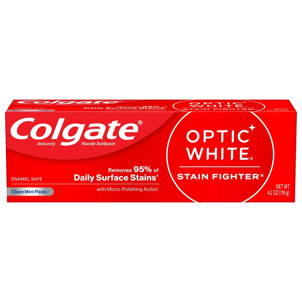 Colgate Optic White Stain Fighter Teeth Whitening Toothpaste Clean Mint 4.2 Oz (Pack of 24)