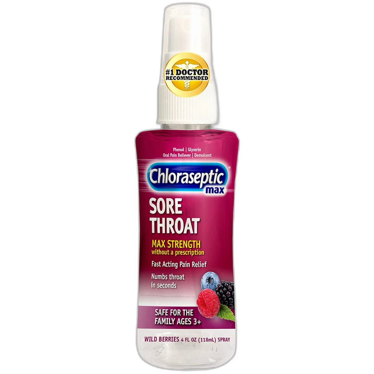 Chloraseptic Max Strength Sore Throat Spray Wild Berries 4Oz (Pack of 12)