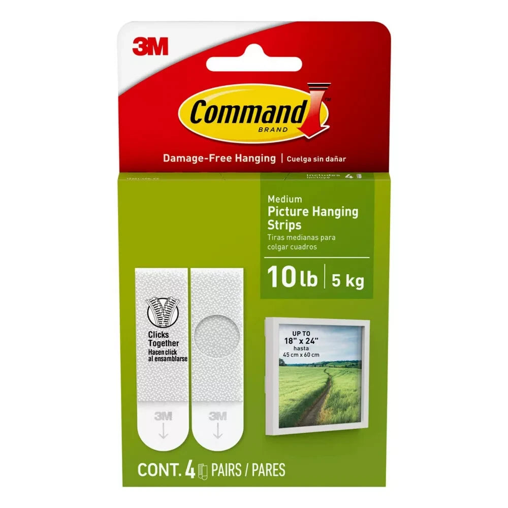 Command Medium Picture Hangers White 4 Pairs Damage-Free Hanging 0.16 Oz (Pack Of 24)