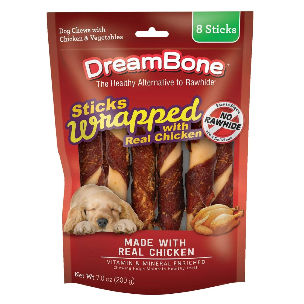 DreamBone Sticks Wrapped with Real Chicken Rawhide-Free Chews for Dogs 8 Count 7 Oz (Pack of 24)
