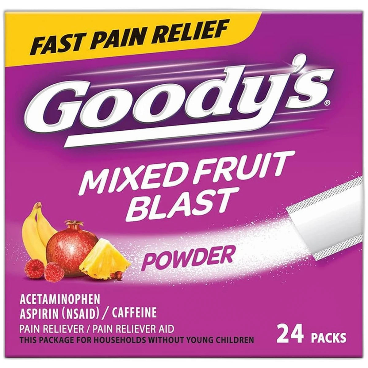 Goodys Extra Strength Headache Powder Mixed Fruit Blast Flavor 2.24oz (Pack of 36)