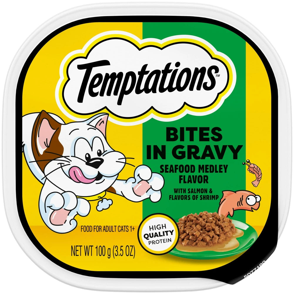 Temptations Bites in Gravy Seafood Flavor Adult Cat Food 3.5 Oz(Pack of 24)