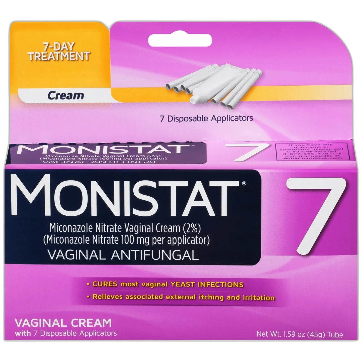 Monistat 7 Vaginal Antifungal Cream For 7 Days 1 Kit 1.59oz (Pack of 12)