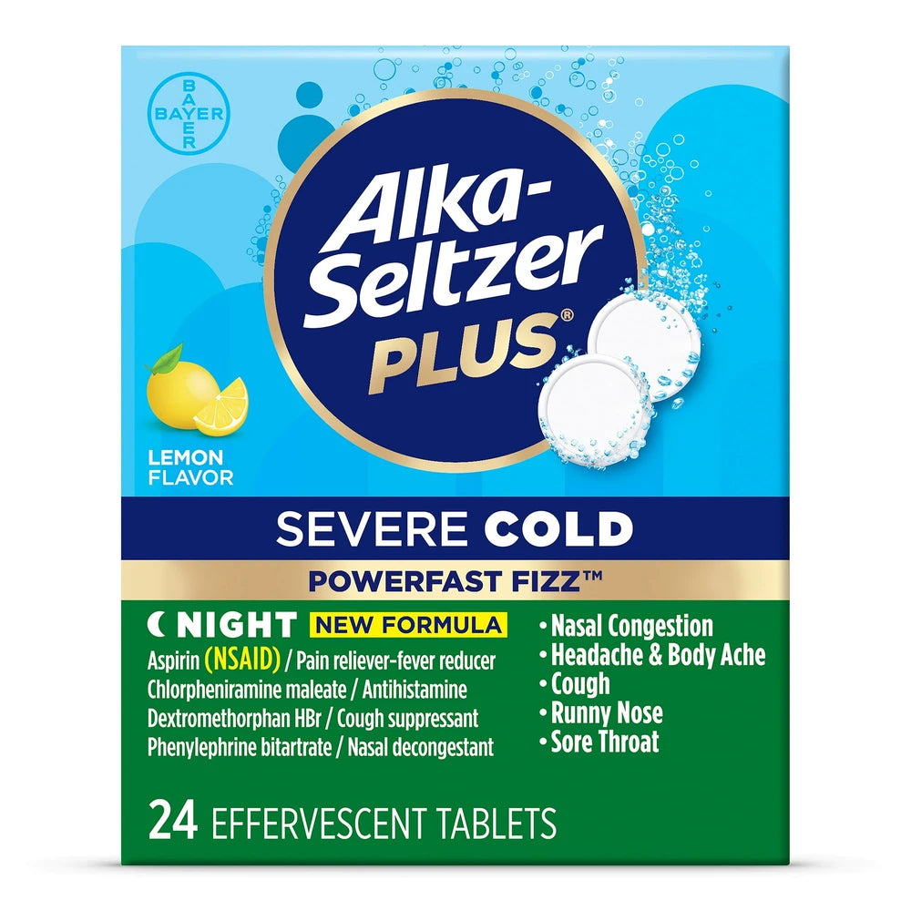 Alka-Seltzer Plus Powerfast Fizz Severe Night Cold Medicine Lemon Effervescent (Pack of 30)