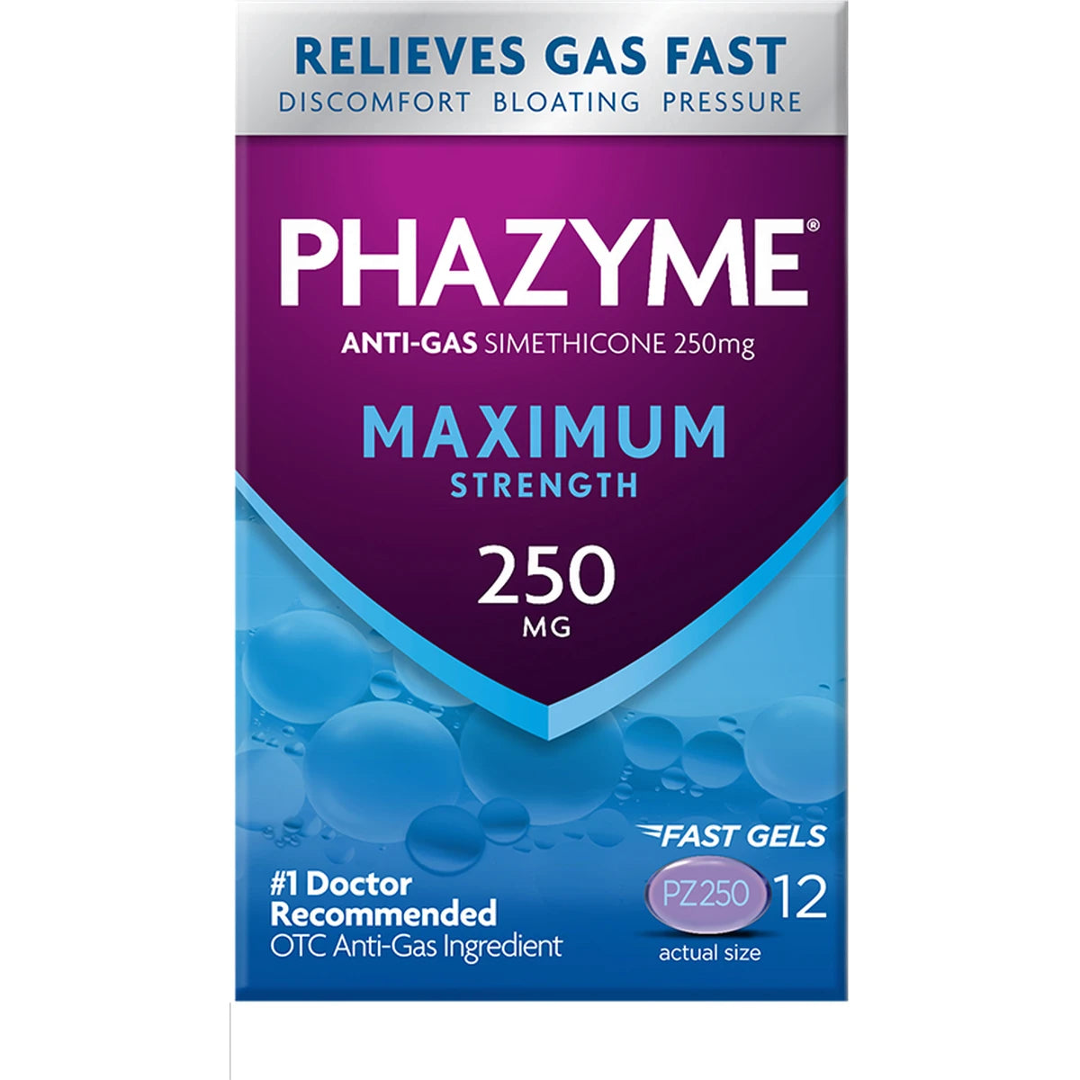 Phazyme Maximum Strength 250 mg Anti-Gas Simethicone Soft Gels 12 ea 1.6oz (Pack of 24)