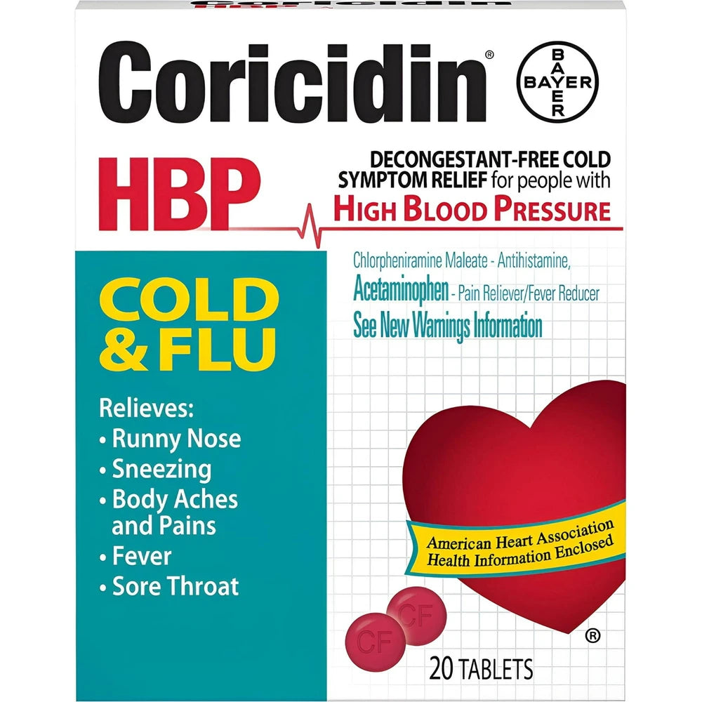 Coricidin HBP Cold & Flu Relief Tablets High Blood Pressure 20 Ct (Pack of 36)