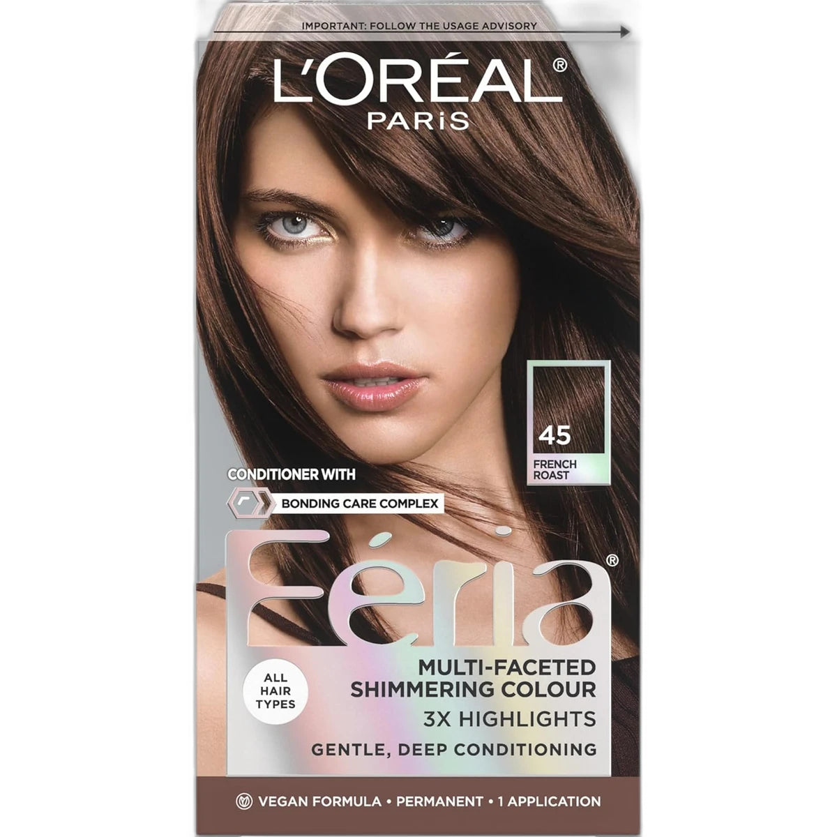 Loreal Feria Multi Faceted Shimmering Hair Color 45 French Roast 9.14Oz (Pack of 12)