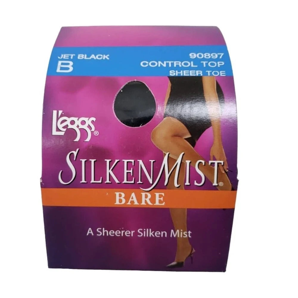 Leggs Silken Mist Bare Pantyhouse, Control Top, Sheerer Size B, Jet Black (Pack of 60)