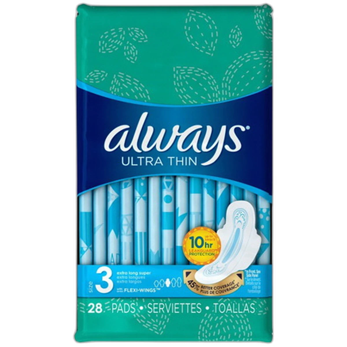 Always Ultra Thin Size 3 Extra Long Super With Flexi-Wings 28 Count 26.08Oz (Pack of 3)