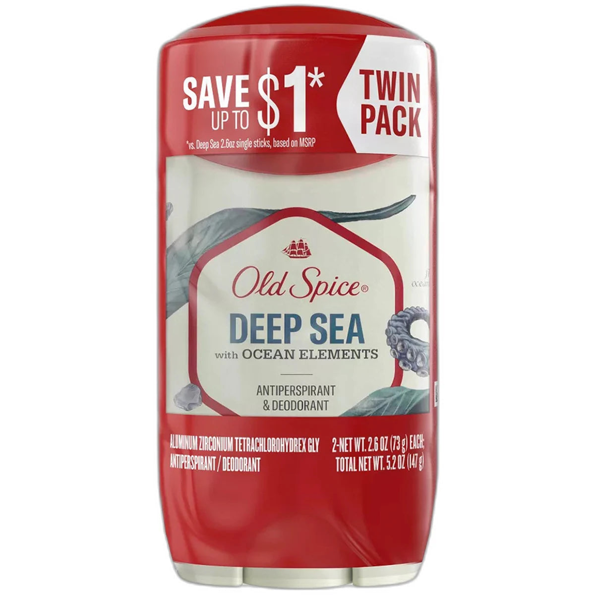 Old Spice Mens Antiperspirant Deodorant Deep Sea With Ocean Elements Twin Pack 2.6Oz (Pack Of 6)