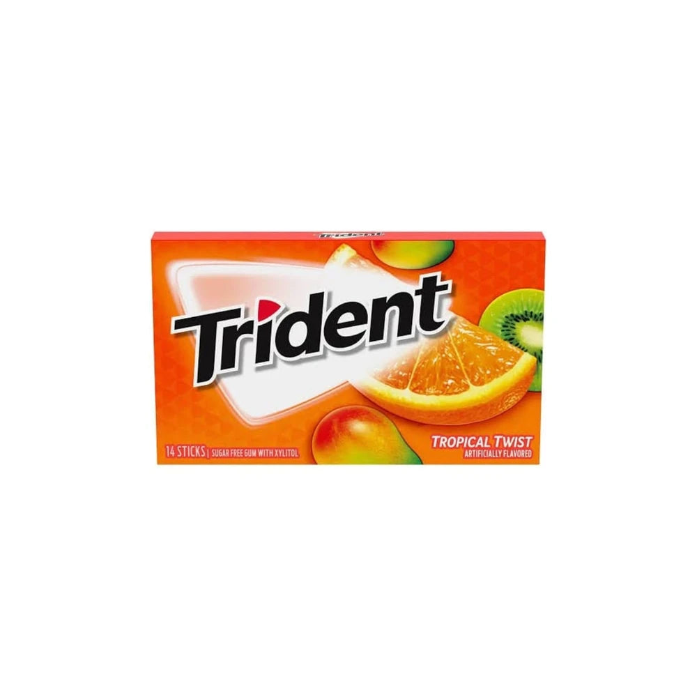 Trident Sugar Free Gum - Tropical Twist, 14 Ct (Pack of 144)