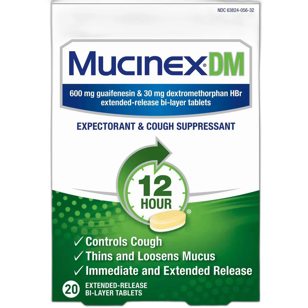 Mucinex Dm Guaifenesin Cough Suppressant Extended Release Tablets 600 Mg20 Each 0.07Oz (Pack Of 24)