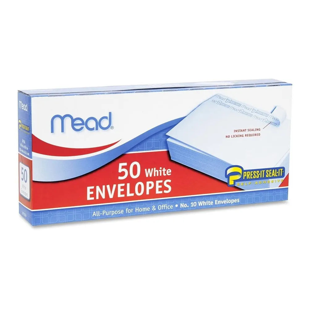 Mead #10 Press It-Seal It 4-1/8" x 9-1/2" White Plain Envelopes 17.28oz (Pack of 24)