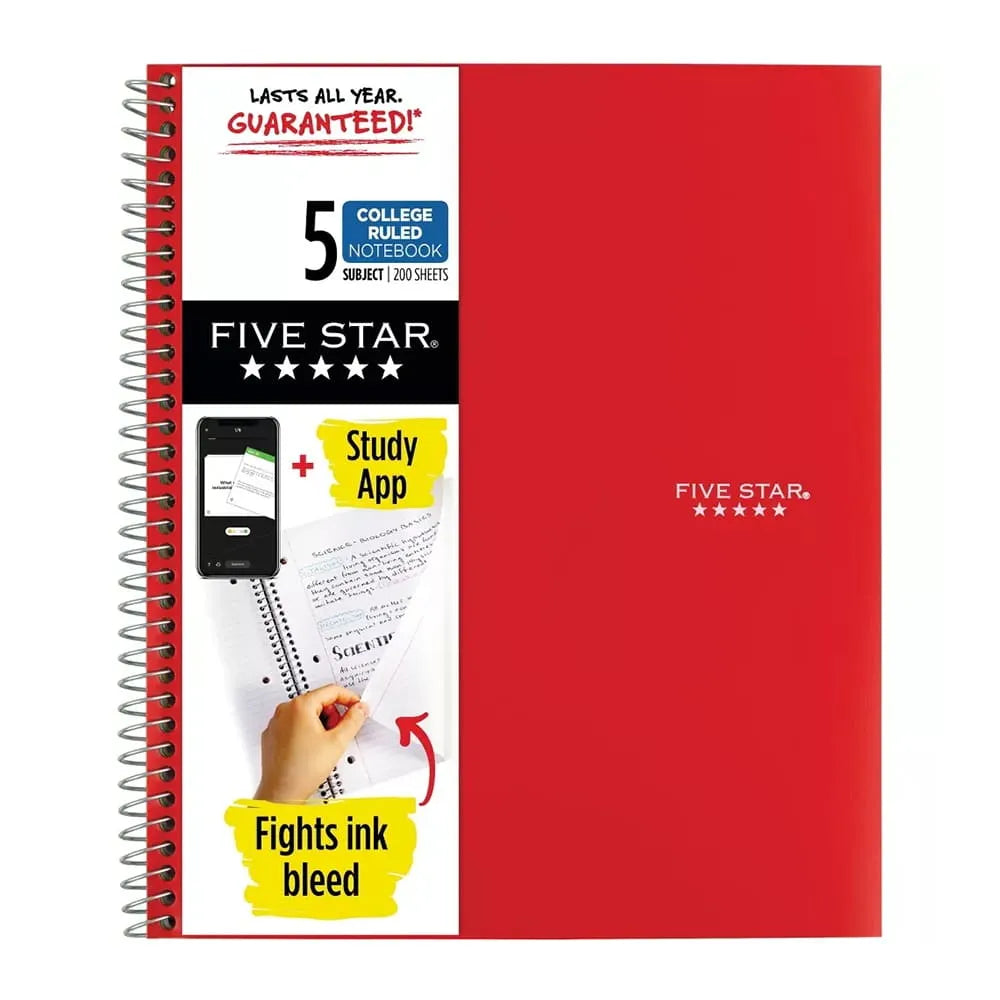 Mead Five Star 5 Subject Wirebound Notebooks 200 Sheets Assorted Colors 29.28oz (Pack of 6)