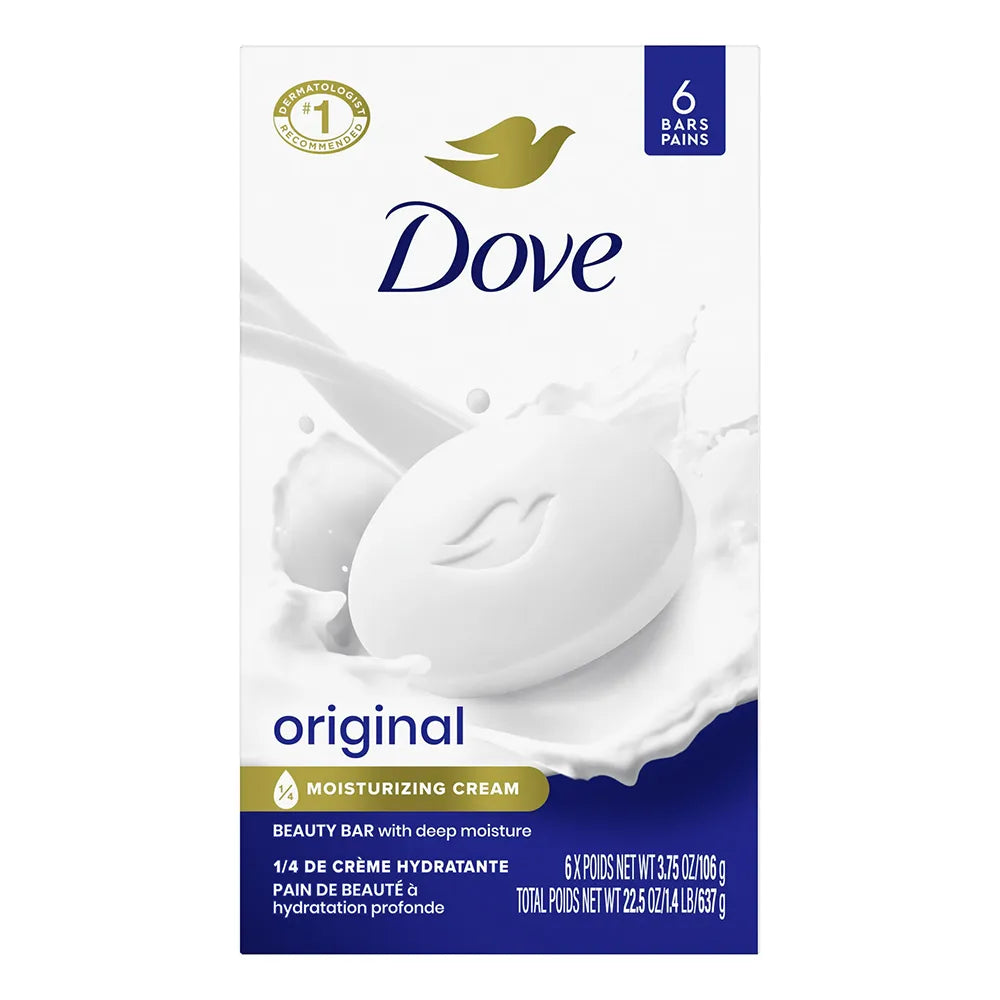 Dove Beauty Bar Soap for Women Original with 1/4 Moisturizing Cream All Skin 6 Ea 3.75Oz (Pack of 12)