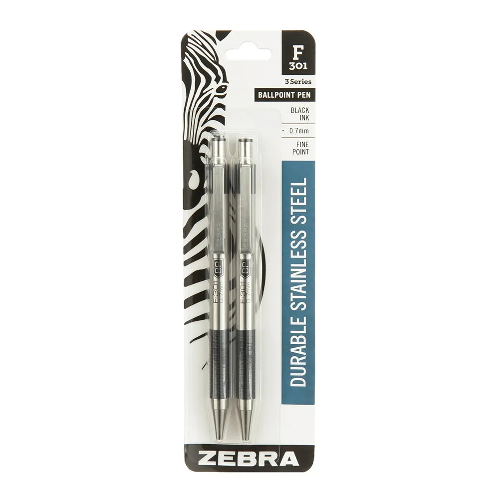 Zebra F-301 Stainless Steel Retractable Ballpoint Pen Fine Point 0.7 mm Black Ink 2.4Oz (Pack of 72)