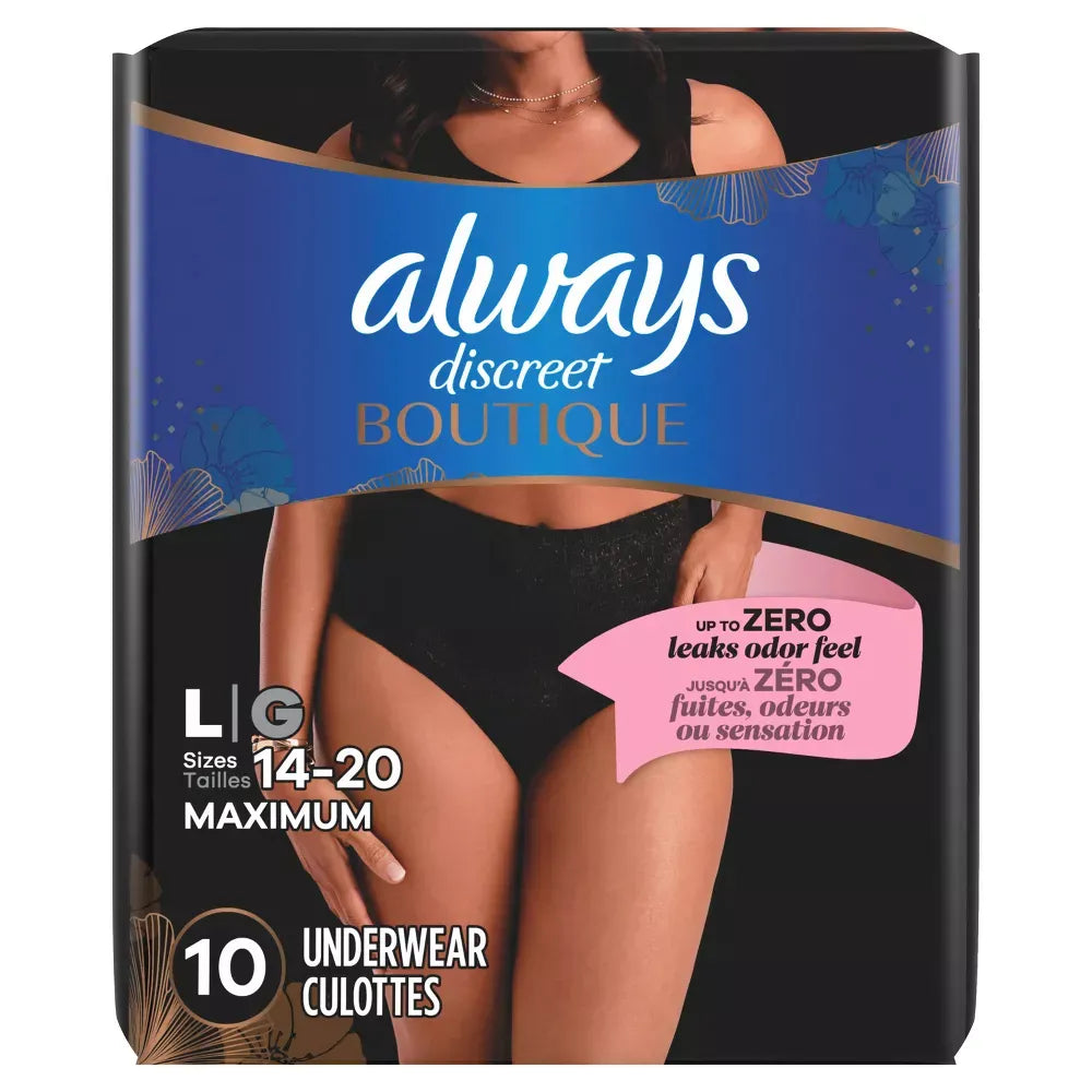 Always Discreet Underwear Large Black 10 Count 16.16oz (Pack of 2)