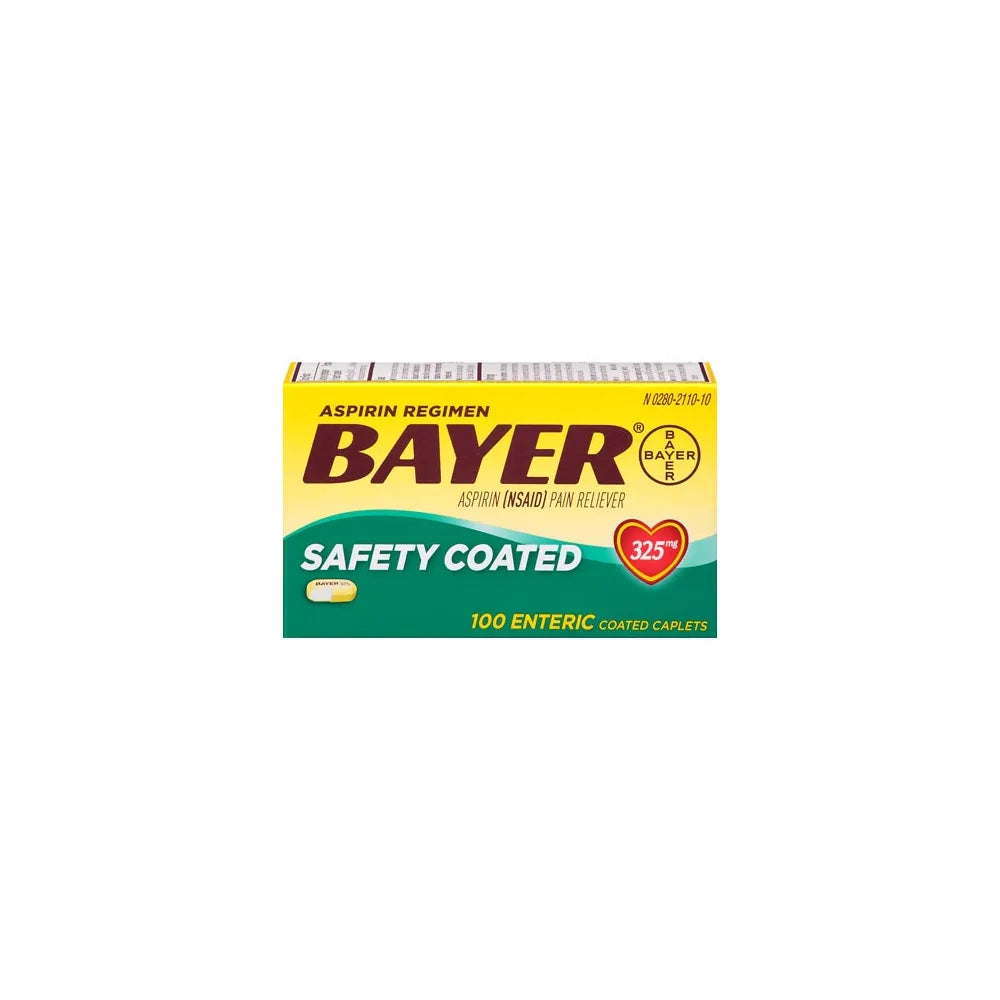Bayer Aspirin Pain Reliever Safety Coated Caplets 325mg 100 Ea 2.9oz (Pack of 24)