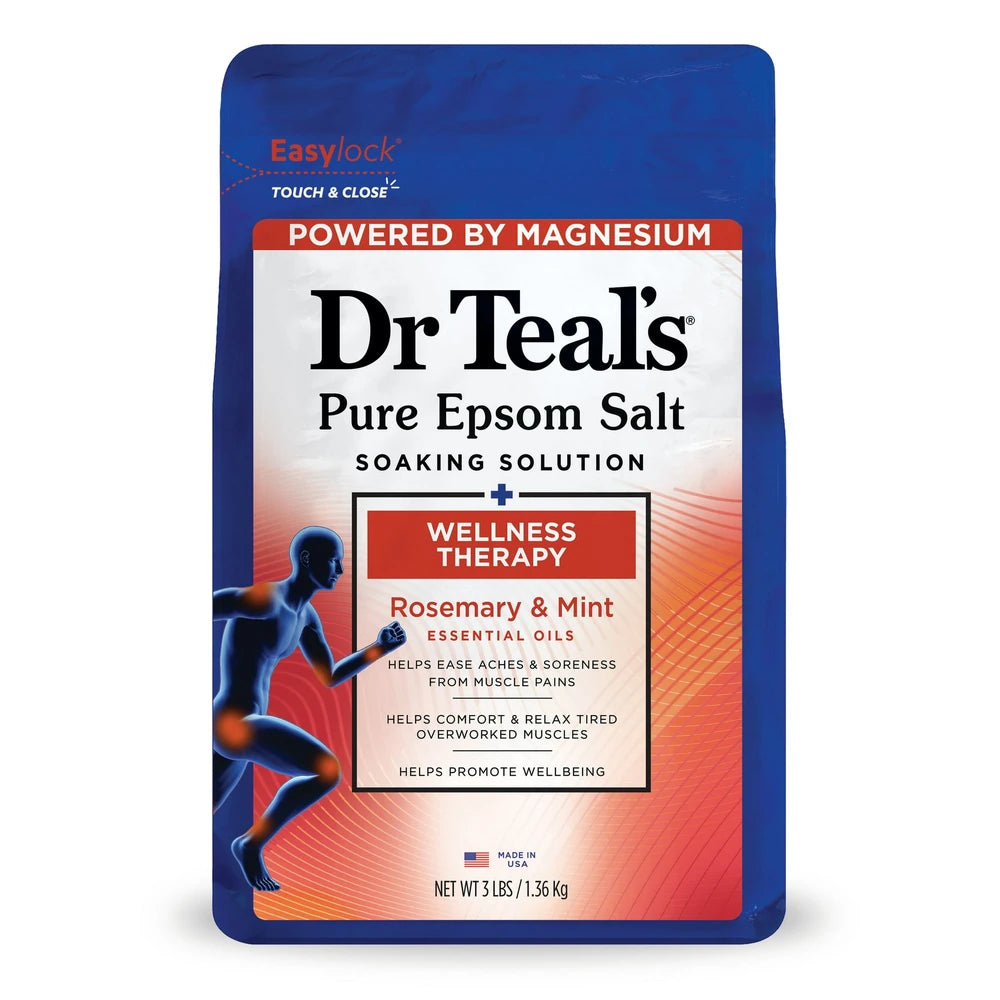 Dr Teal's Epsom Salt Magnesium Soak - Wellness Therapy with Rosemary & Mint - 48 Oz (Pack of 4)