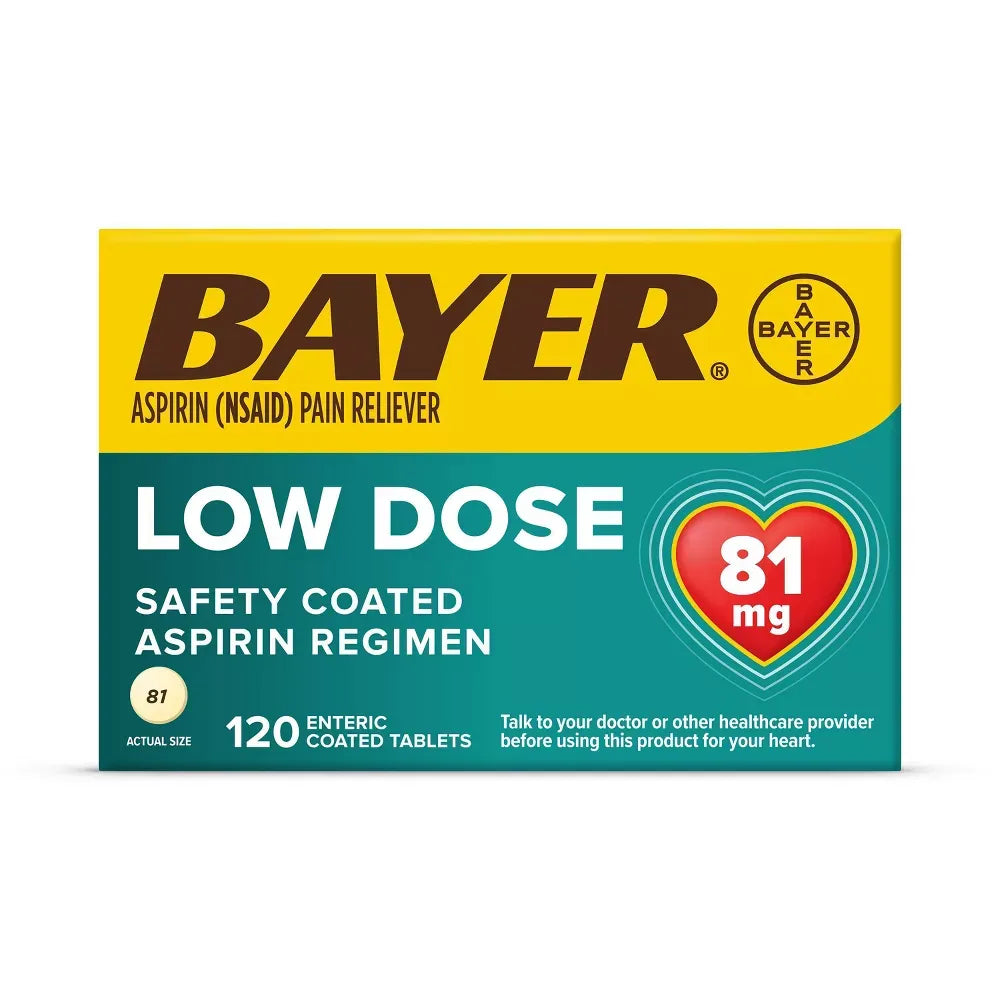 Bayer Aspirin Regimen Low Dose 81mg Enteric Coated Tablets 120-Count 2.5oz (Pack of 36)