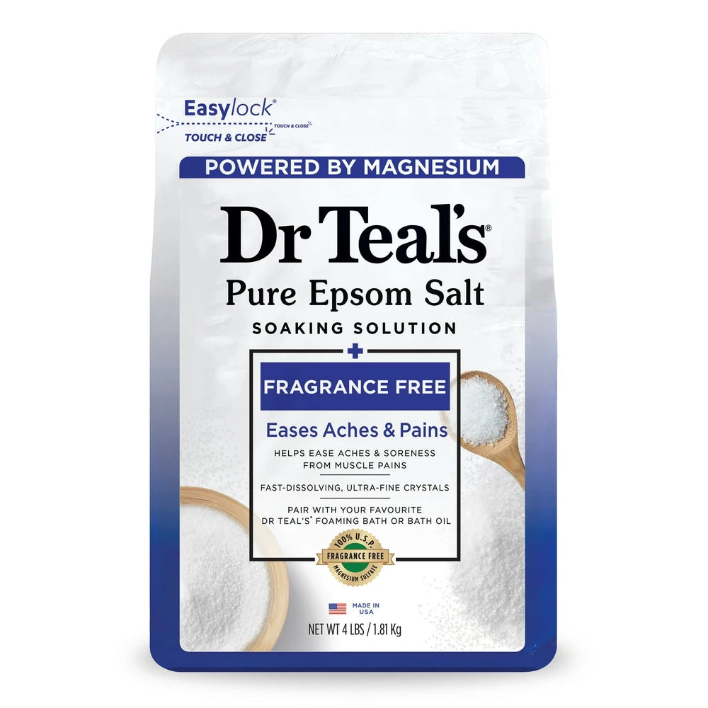 Dr Teal's Epsom Salt Magnesium Soak - Fragrance-Free - 64 Oz (Pack of 4)