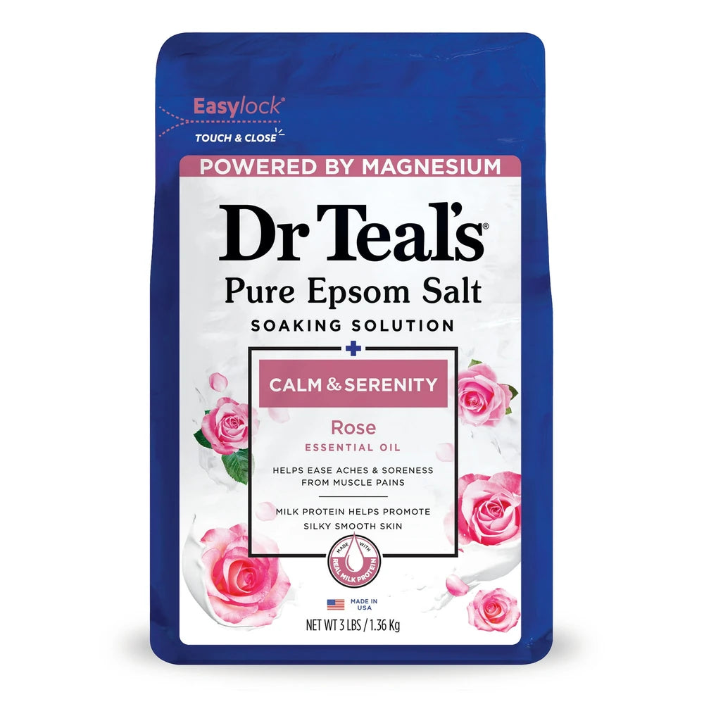 Dr Teal's Epsom Salt Magnesium Soak - Calm & Serenity with Rose Essential Oil & 48 Oz (Pack of 4)