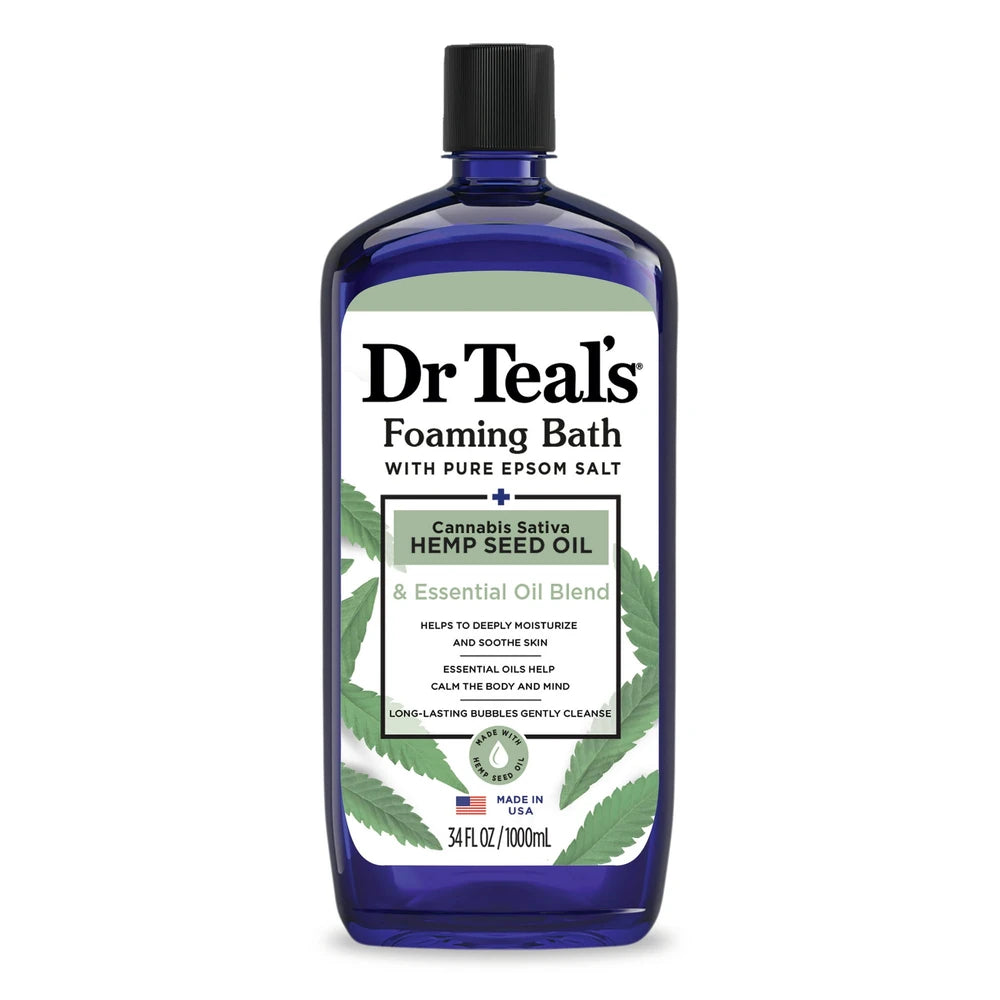 Dr Teal s Foaming Bath Cannabis Sativa Hemp Seed Oil with Essential Oil Blend 34 Fl. Oz (Pack of 12)
