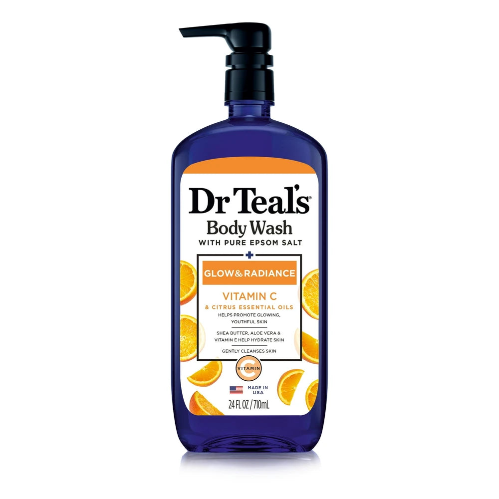 Dr Teal s Body Wash with Pure Epsom Salt Glow & Radiance with Vitamin C & Citru 24 Fl. Oz (Pack of 4)