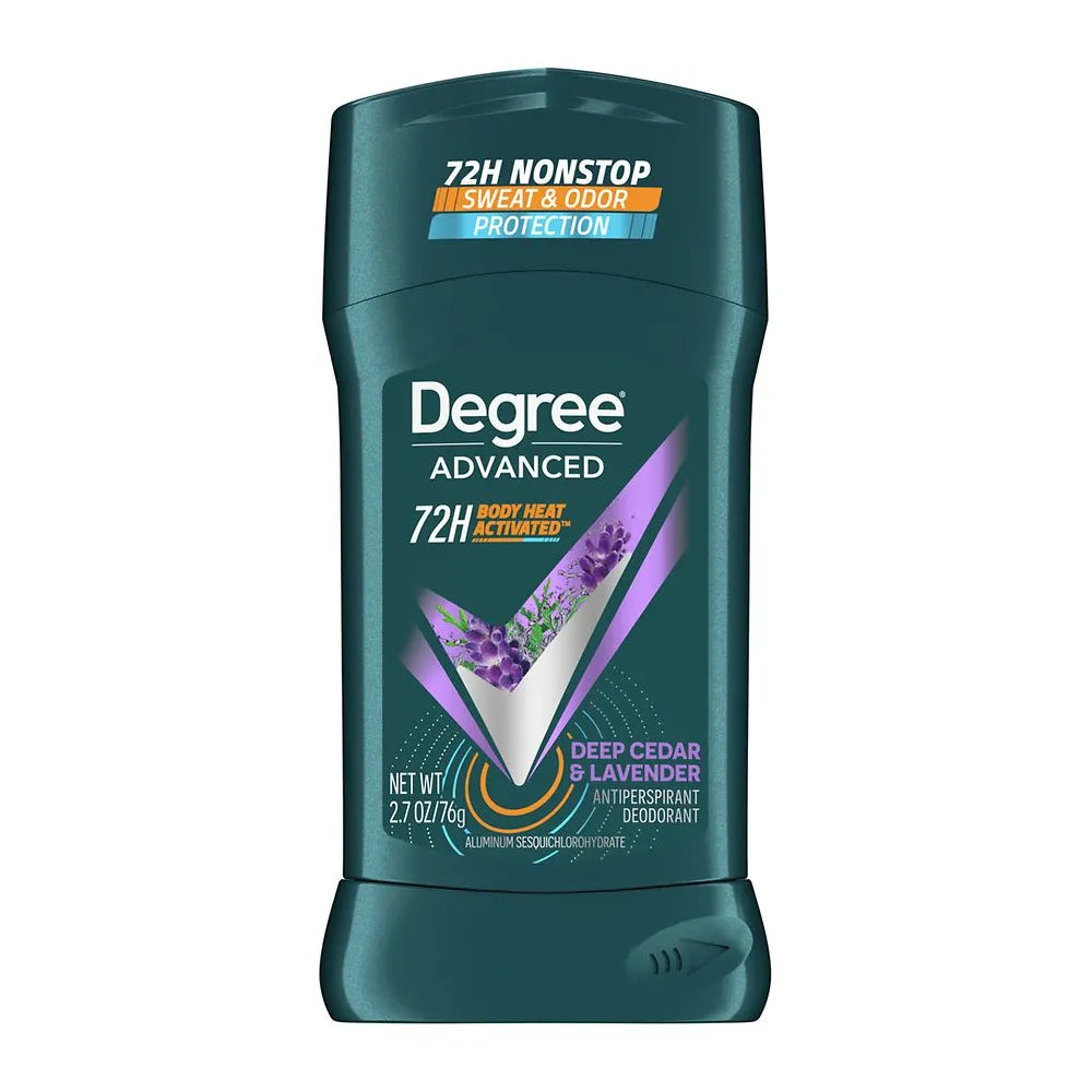 Degree Men Advanced Antiperspirant Deodorant Stick Deep Cedar and Lavender 2.7 Oz (Pack of 12)