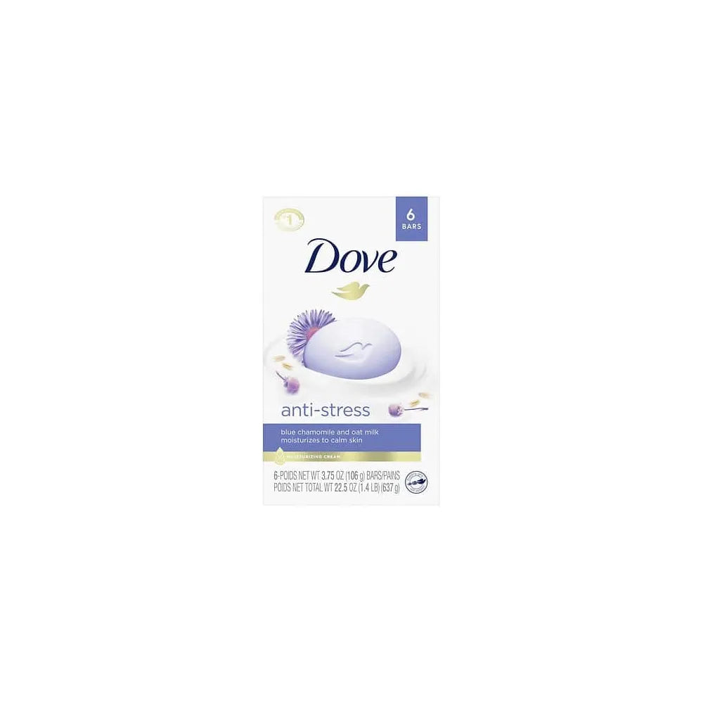 Dove Anti-Stress Beauty Bar - Blue Chamomile and Oat Milk 6 Ea 22.5oz (Pack of 12)
