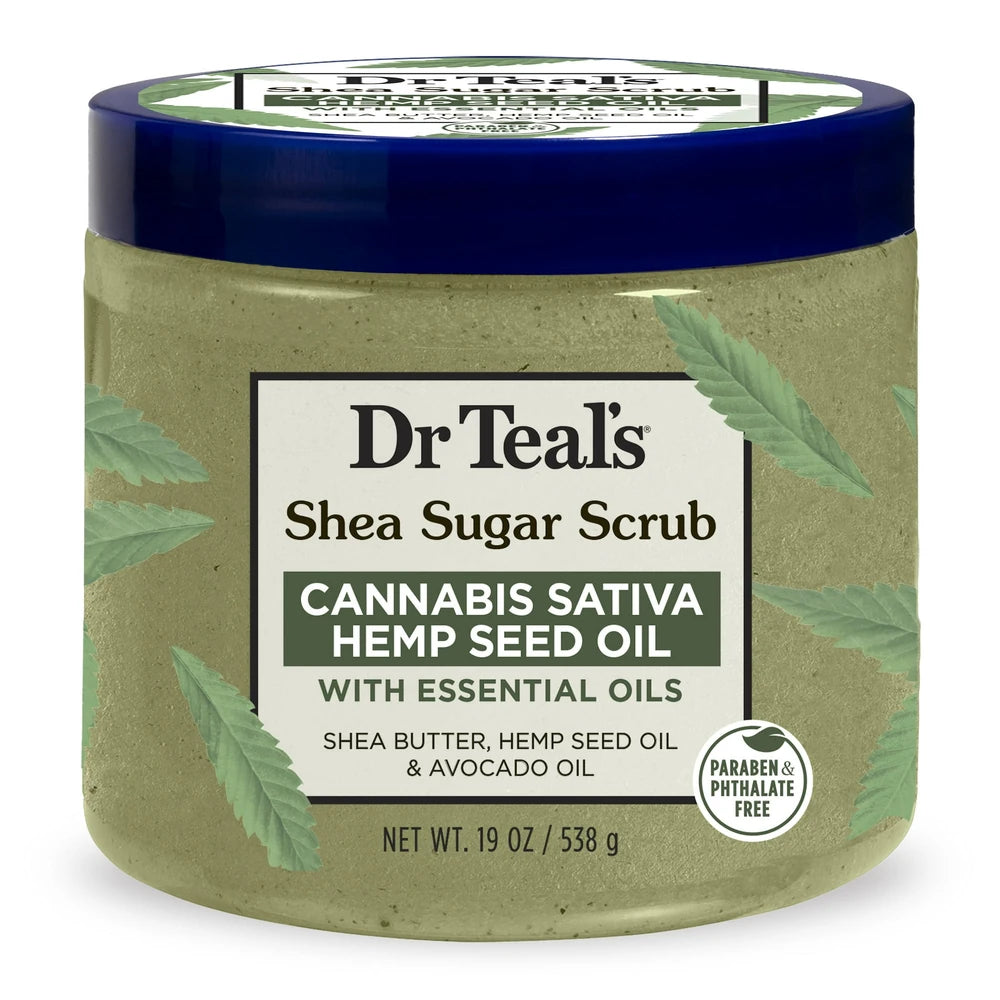 Dr Teal s Shea Sugar Body Scrub Cannabis Sativa Hemp Seed Oil with Essential Oi 19 Oz (Pack of 12)