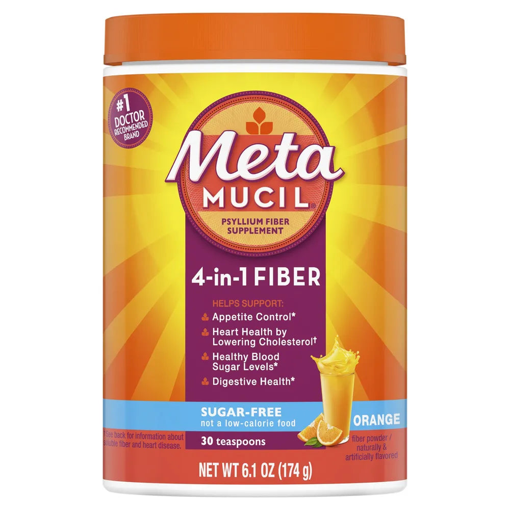 Metamucil Psyllium Fiber Supplement Orange Sugar Free Smooth Texture Powder 30 Doses 6.1oz (Pack of 6)