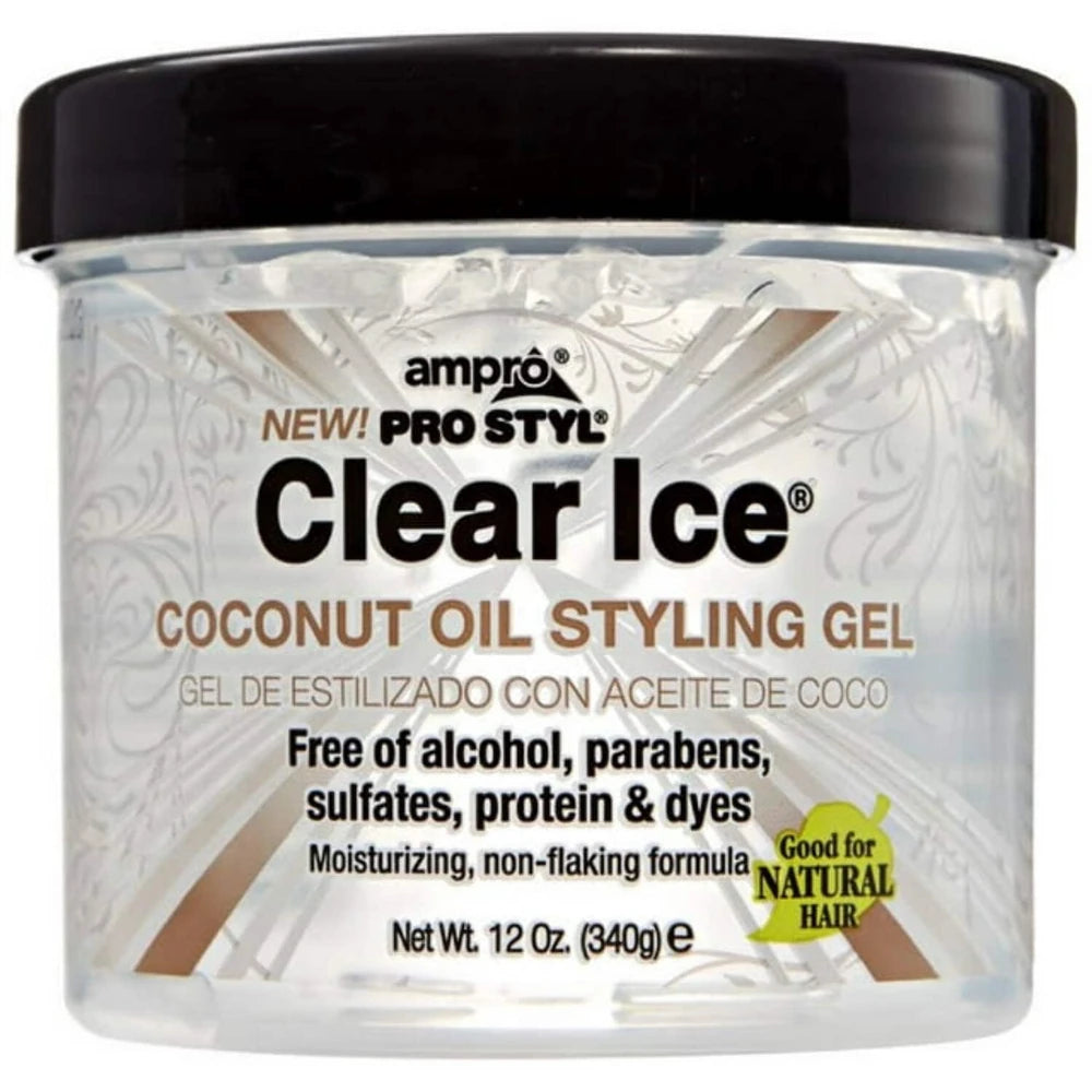 Ampro Clear Ice Coconut Oil Styling Gel 12 oz. Moisturizing Unisex 12oz (Pack of 6)