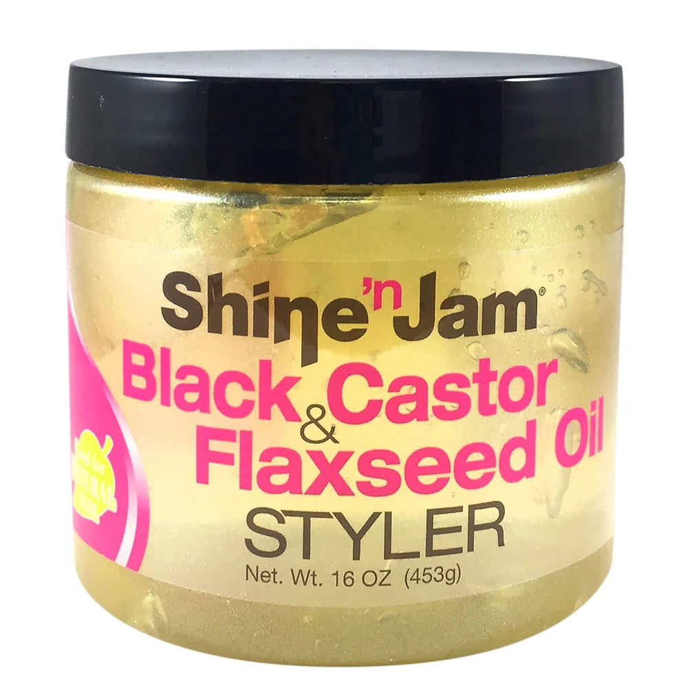 Ampro Shine-n-Jam Black Castor and Flaxseed Oil Styler 16 oz Gel 16oz (Pack of 6)