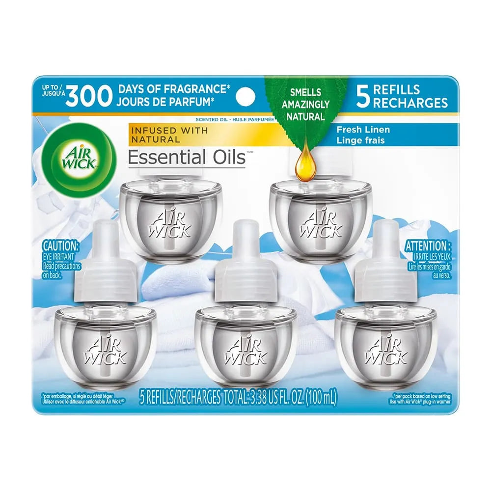 Air Wick Scented Oil Air Freshener Refill Snuggle Fresh Linen 0.67Oz (Pack Of 5)