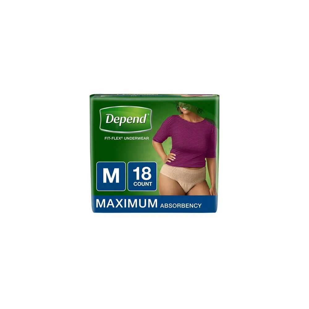 Depend Fit Flex Incontinence Underwear for Women Maximum Absorbency Medium Tan (Packaging may vary) 18 Ea 2 pack 31.68Oz (Pack of 2)